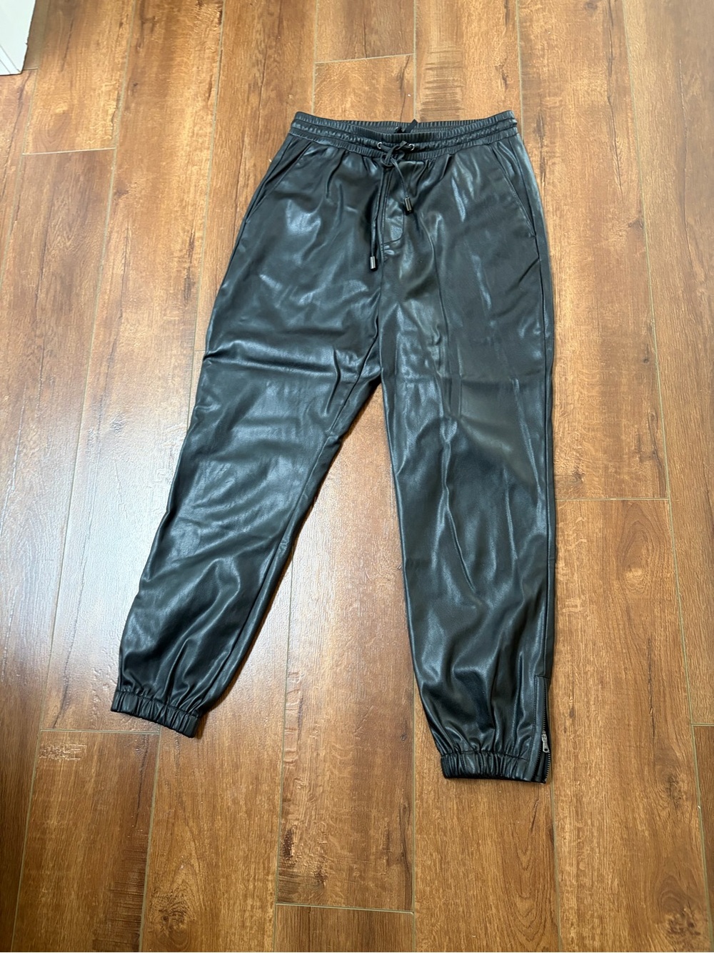 PAIGE Black Faux Leather Drawstring Joggers - Picture 3 of 9
